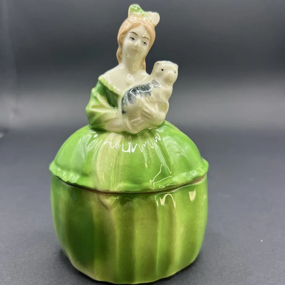 Art Deco Porcelain Half Doll Dresser‎ Box Powder Jar Coronet Trademarked Germany